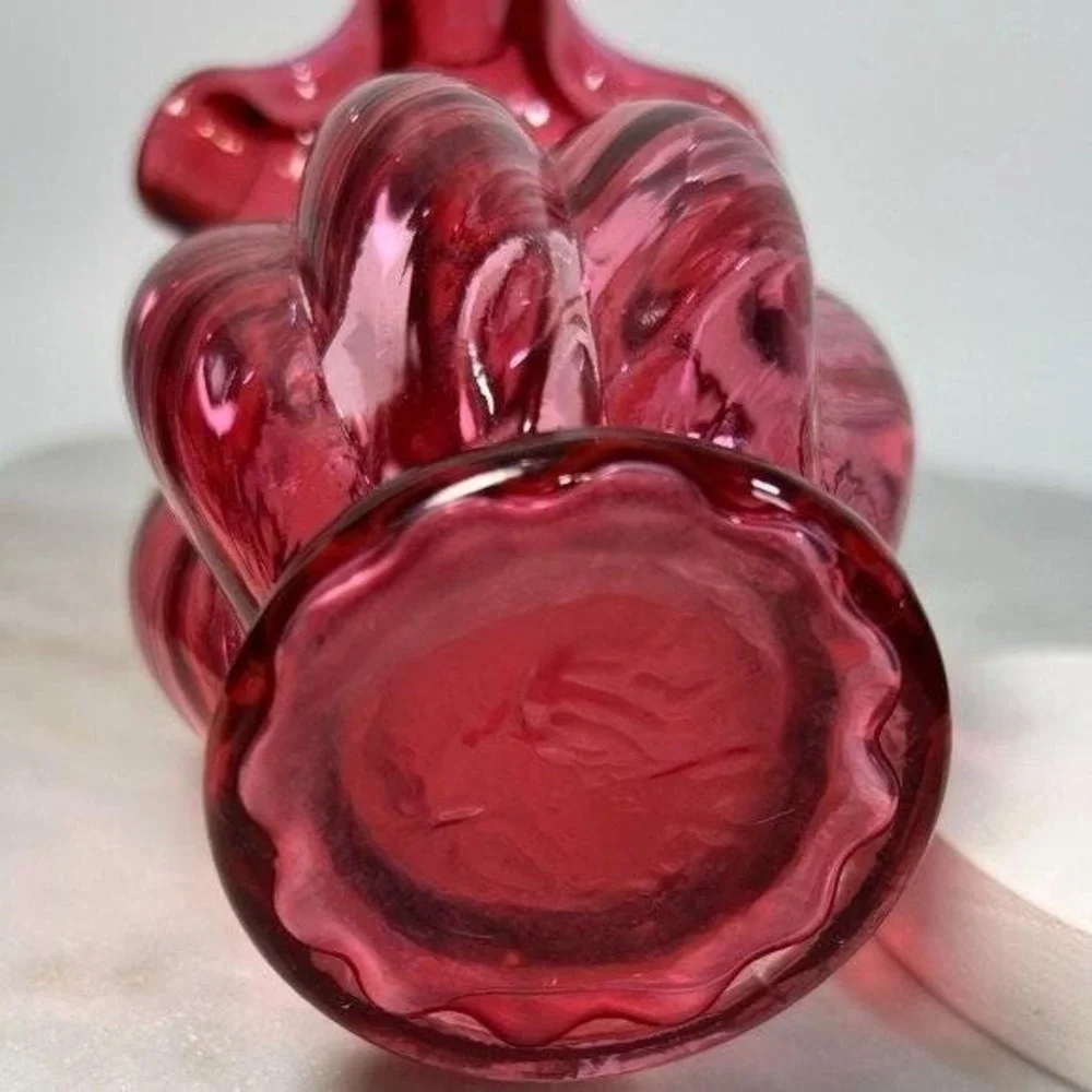Vtg Fenton Vase Hand Blown Country Cranberry Red Glass Ruffled Optic Swirl Gift